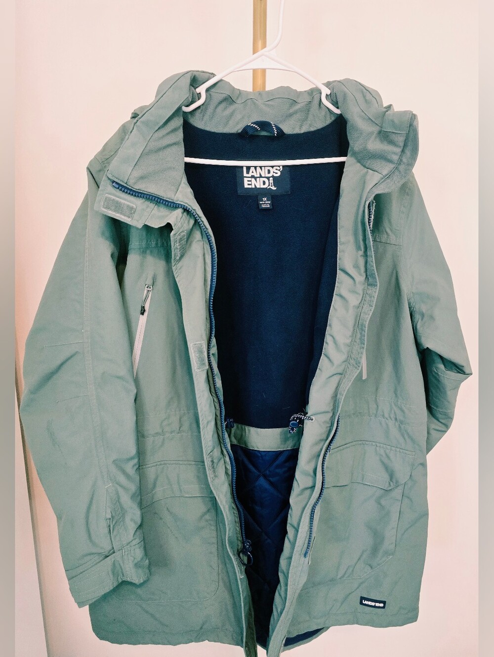 Lands' End Squall Waterproof Insulated Hooded Parka Coat Windproof Sage Green - Picture 3 of 9